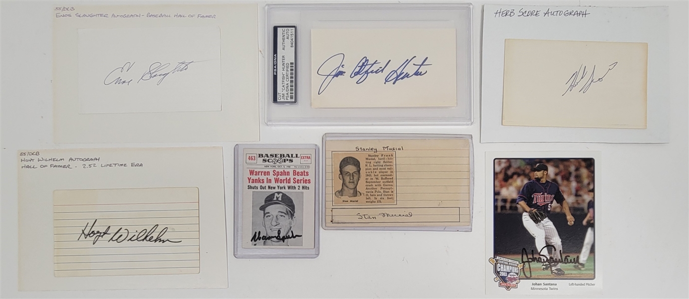 Lot of 7 Baseball Stars & Hall of Famers Autographed Index Cards & Cards Beckett