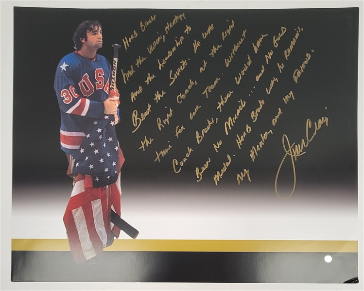 Jim Craig Autographed "Herb Brooks Story" Extensively Inscribed 16x20 Olympic Photo Steiner