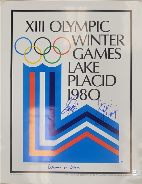 Jim Craig & Steve Janaszak Dual Autographed & Inscribed 1980 Lake Placid Olympics Poster