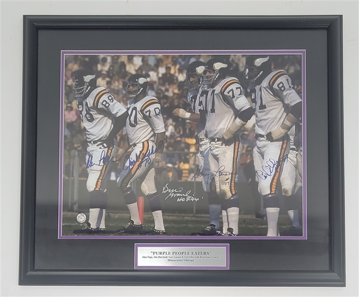 Bud Grant & Purple People Eaters Minnesota Vikings Autographed & Framed 16x20 Photo w/ Beckett LOA