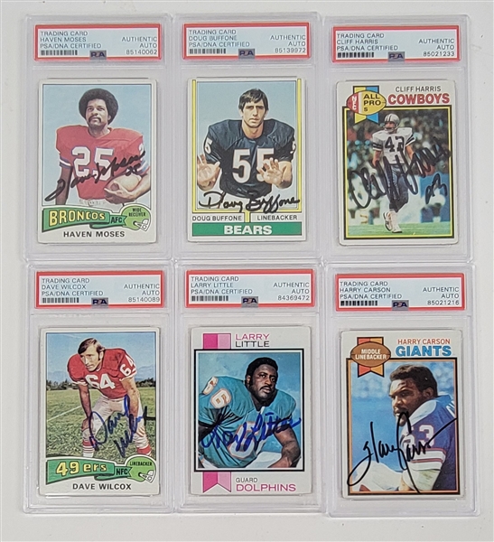 Lot of 6 Autographed & Encapsulated 1970s Topps Football Cards PSA/DNA