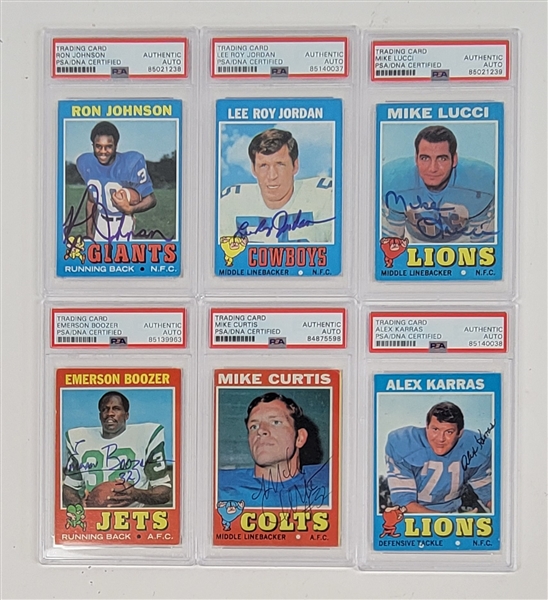 Lot of 6 Autographed & Encapsulated 1971 Topps Football Cards PSA/DNA