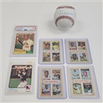 Hank Aaron Autographed Baseball w/ Beckett LOA + 6 Vintage Cards (One Graded)