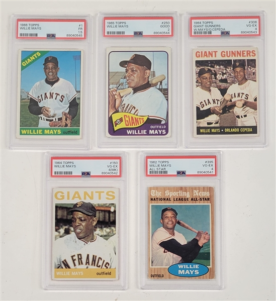 Lot of (5) 1962-66 Topps Willie Mays PSA Graded Cards