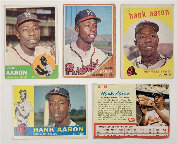 Lot of (5) 1959-63 Hank Aaron Topps & Post Cereal Cards