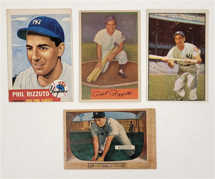 Lot of (4) 1953-55 Phil Rizzuto Topps & Bowman Cards