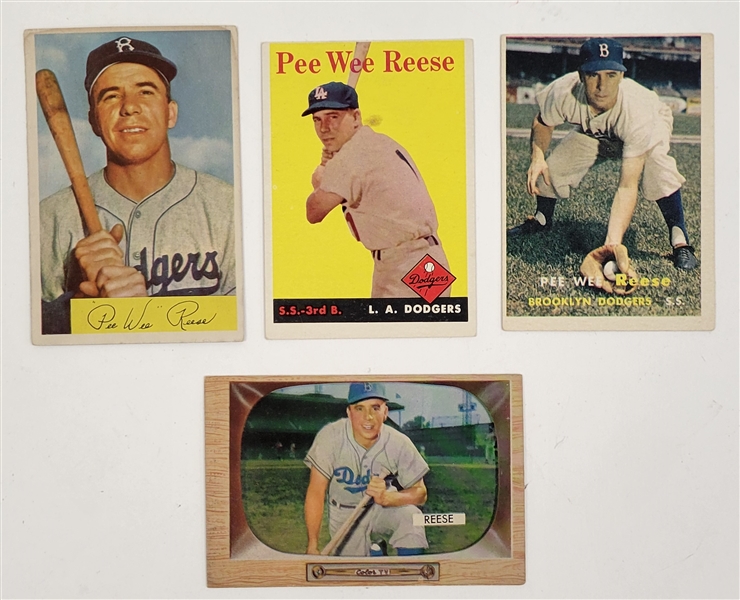 Lot of (4) 1954-58 Pee Wee Reese Topps & Bowman Cards