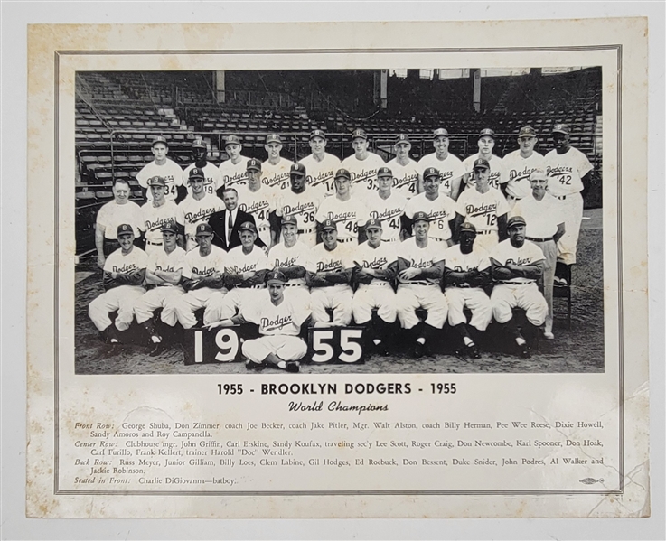 1955 Brooklyn Dodgers World Champions Official 8x10 Team Photo