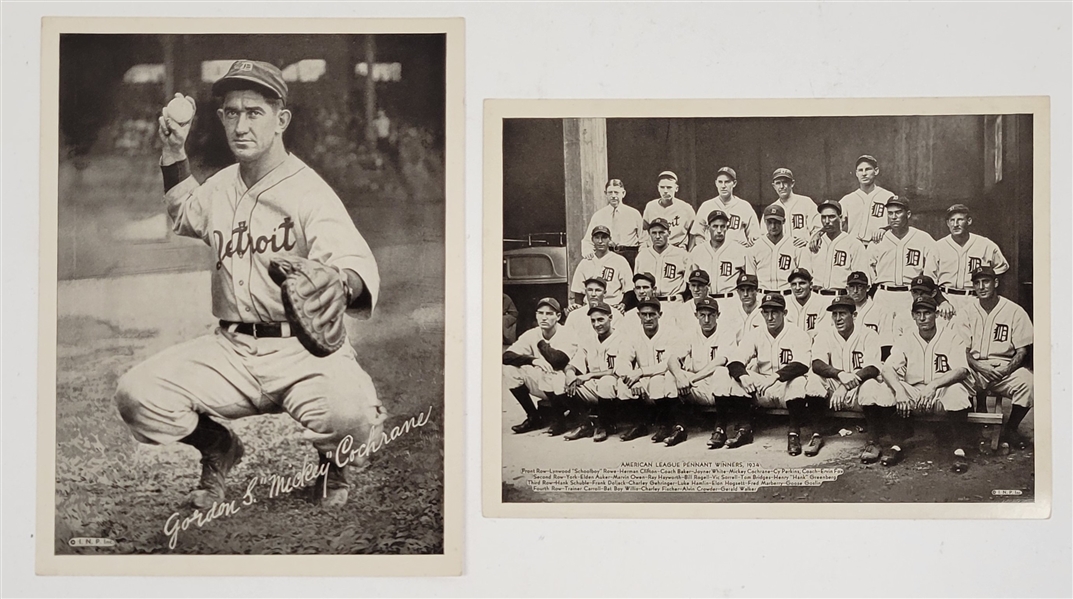 1934 Detroit Tigers American League Champion 6x8 Team Photo + Mickey Cochrane Exhibit Photo