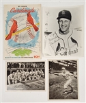 Vintage St. Louis Cardinals Lot w/ Scorecard & Photos Including 2 Stan Musial Autographs