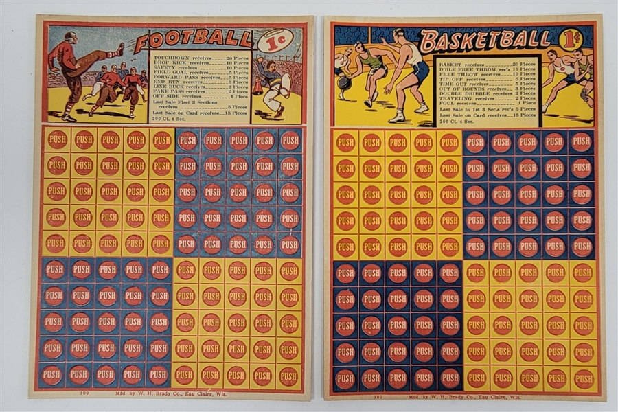 Lot of 2 Mint Condition Basketball & Football 1930s WH Brady Punch Cards