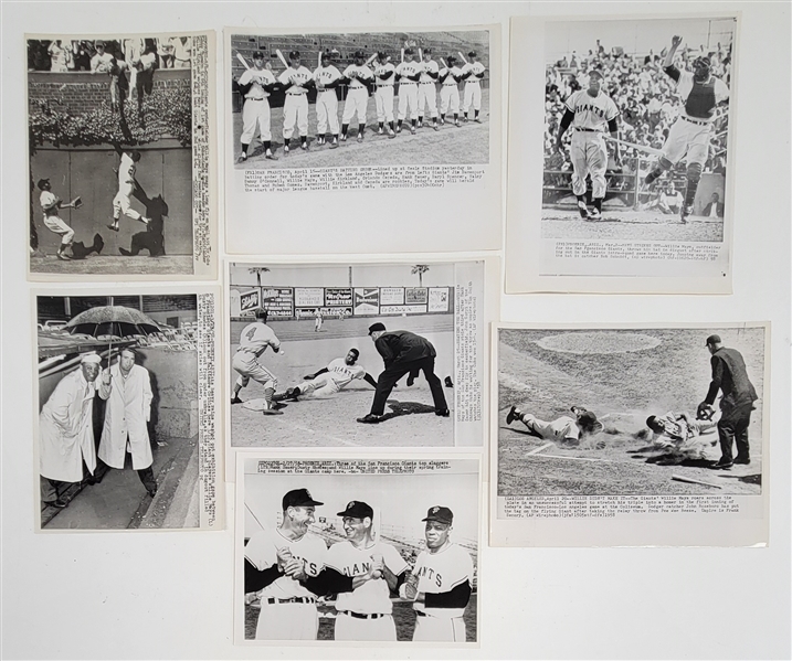 Lot of (7) 1950s AP & UPI Wire Photos All Featuring Willie Mays