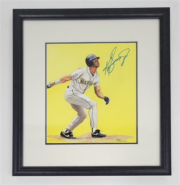 Ken Griffey Jr. Autographed Original 10x12 James Fiorentino Watercolor Painting Framed 18x19