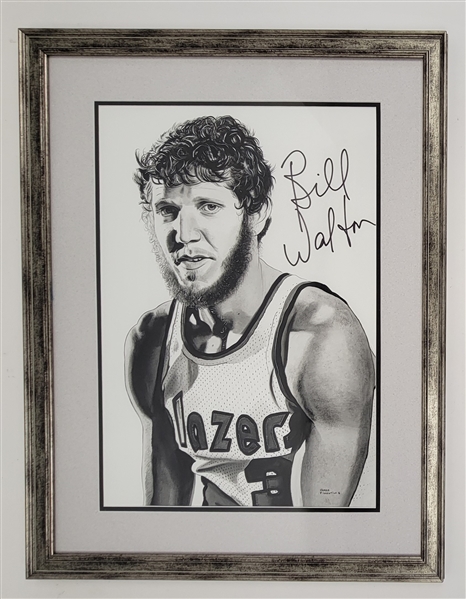 Bill Walton Autographed Original 15x21 James Fiorentino Watercolor Painting Framed 22x29