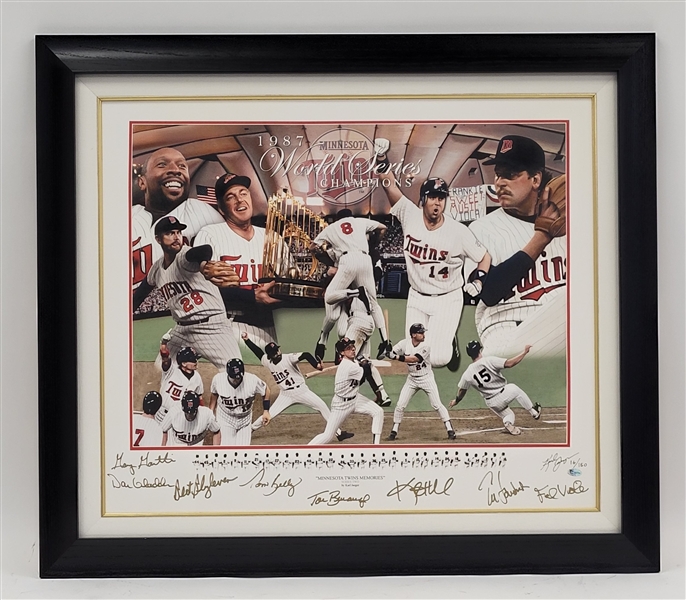 "Minnesota Twins Memories" Autographed & Framed Karl Jaeger Canvas Signed by Gaetti, Gladden, Blyleven, Kelly, Brunansky, Hrbek, Laudner, & Viola LE #16/150