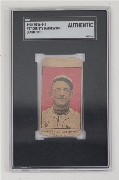 Christy Mathewson 1920 W516-1-2 #27 Hand Cut Card SGC Authentic