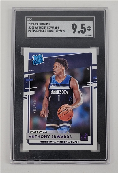 Anthony Edwards 2020-21 Donruss #201 Purple Press Proof Rookie Card LE #189/199 SGC 9.5