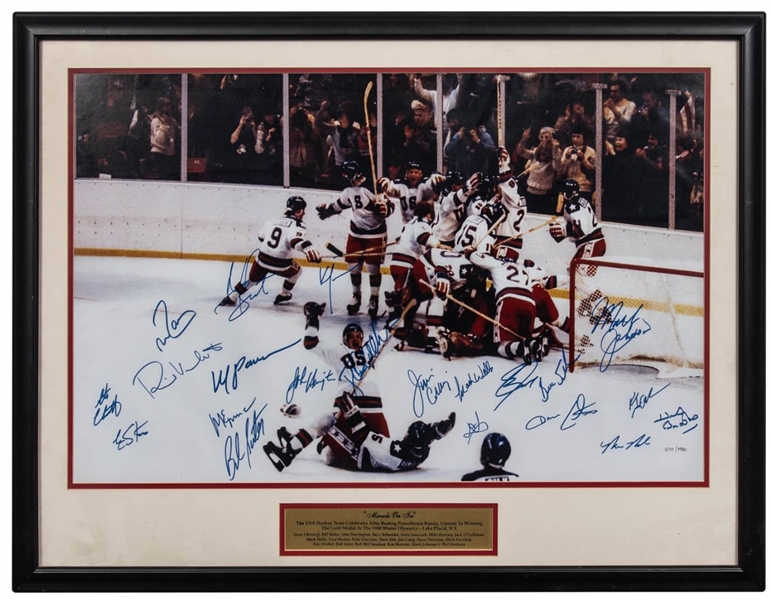 1980 USA Olympic Hockey Team Signed & Framed 25x33 Photo w/ 21 Signatures Including Herb Brooks LE #1270/1980 w/ Beckett LOA