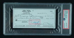 Johnny Unitas Signed Check PSA 10 w/ Unitas Family LOA