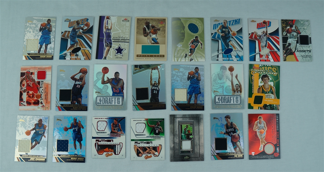 NBA Collection of 22 Game Used Basketball Cards w/Dirk Nowitzki & Allen Iverson