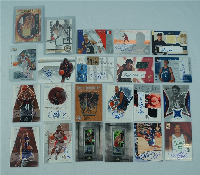 NBA Collection of 36 Game Used & Autographed Basketball Cards Including Scottie Pippen Tony Parker Elton Brand Duke 