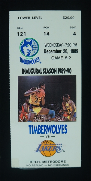 Minnesota Timberwolves 1989 Inaugural Season Ticket vs. Los Angeles Lakers