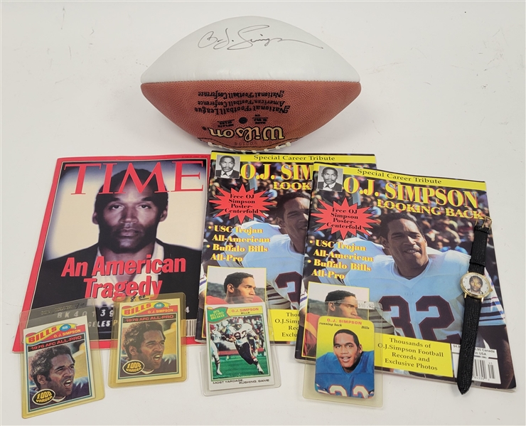 O.J. Simpson Collection w/ Autographed Football, Cards, & More