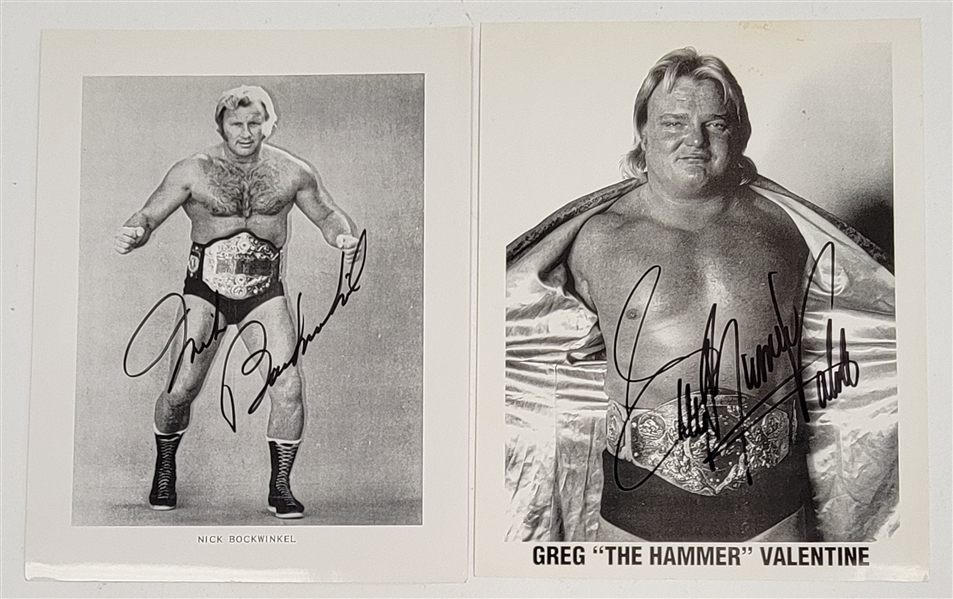 Lot of 2 Nick Bockwinkel & Greg "The Hammer" Valentine Autographed 8x10 Photos