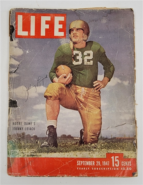 Johnny Lujack Autographed 1947 LIFE Magazine Beckett