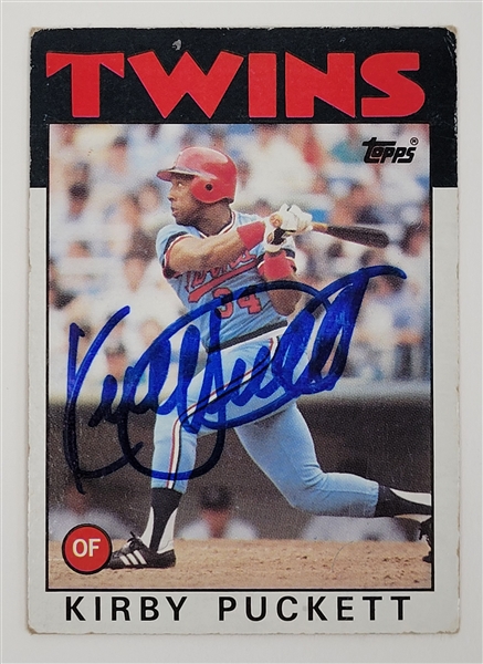 Kirby Puckett Autographed 1986 Topps #329 Card w/ Beckett LOA