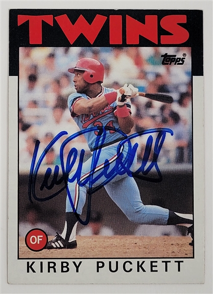 Kirby Puckett Autographed 1986 Topps #329 Card w/ Beckett LOA