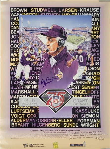 Bud Grant Autographed Minnesota Vikings 17x23 Poster Beckett