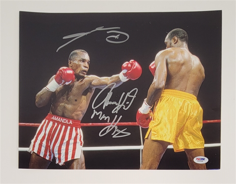 Sugar Ray Leonard & Thomas Hearns Dual Autographed 11x14 Photo PSA/DNA