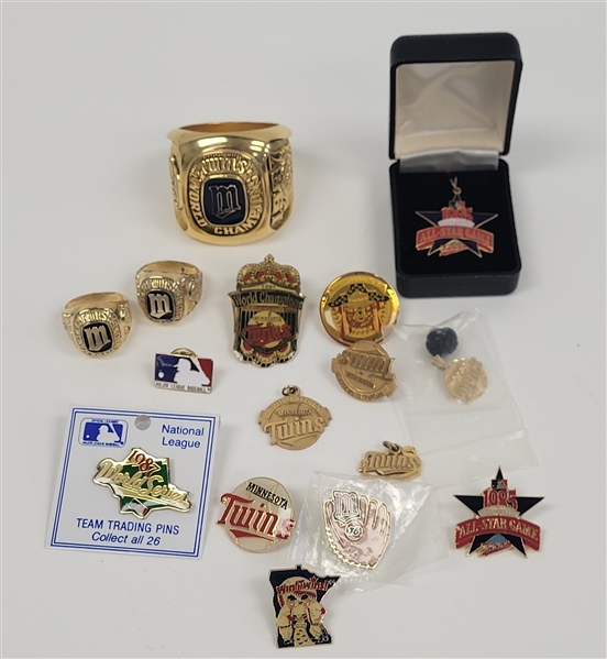 Collection of Minnesota Twins Pins, Rings, & Pendants