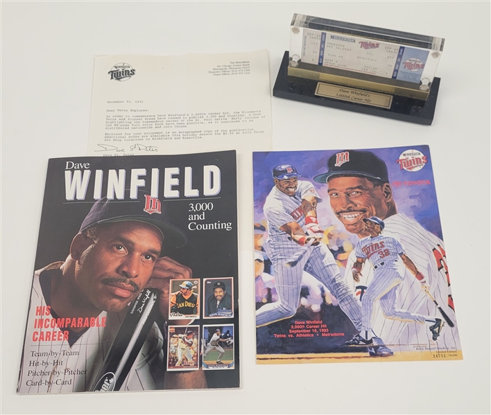 Dave Winfield 3,000th Hit Collection w/ Ticket & Autographed Book