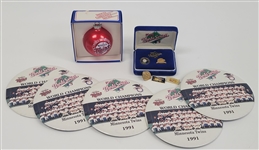 Collection of 1991 Minnesota Twins Pins, Buttons, & Ornament