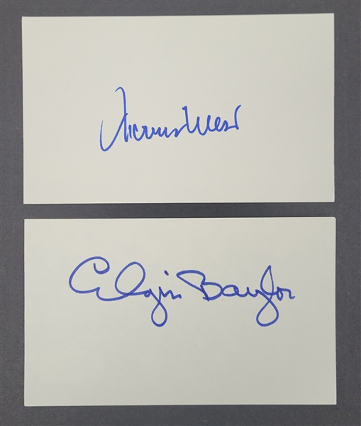 Lot of 2 Jerry West & Elgin Baylor Autographed Index Cards Beckett