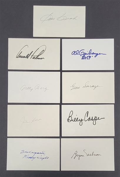 Lot of 9 Golf Legends Autographed Index Cards w/ Arnold Palmer Beckett (1 LOA)