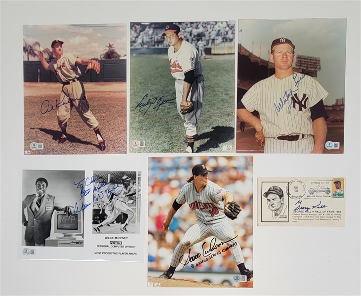 Lot of 6 Baseball Legends Autographed 8x10 Photos & Postcard Beckett