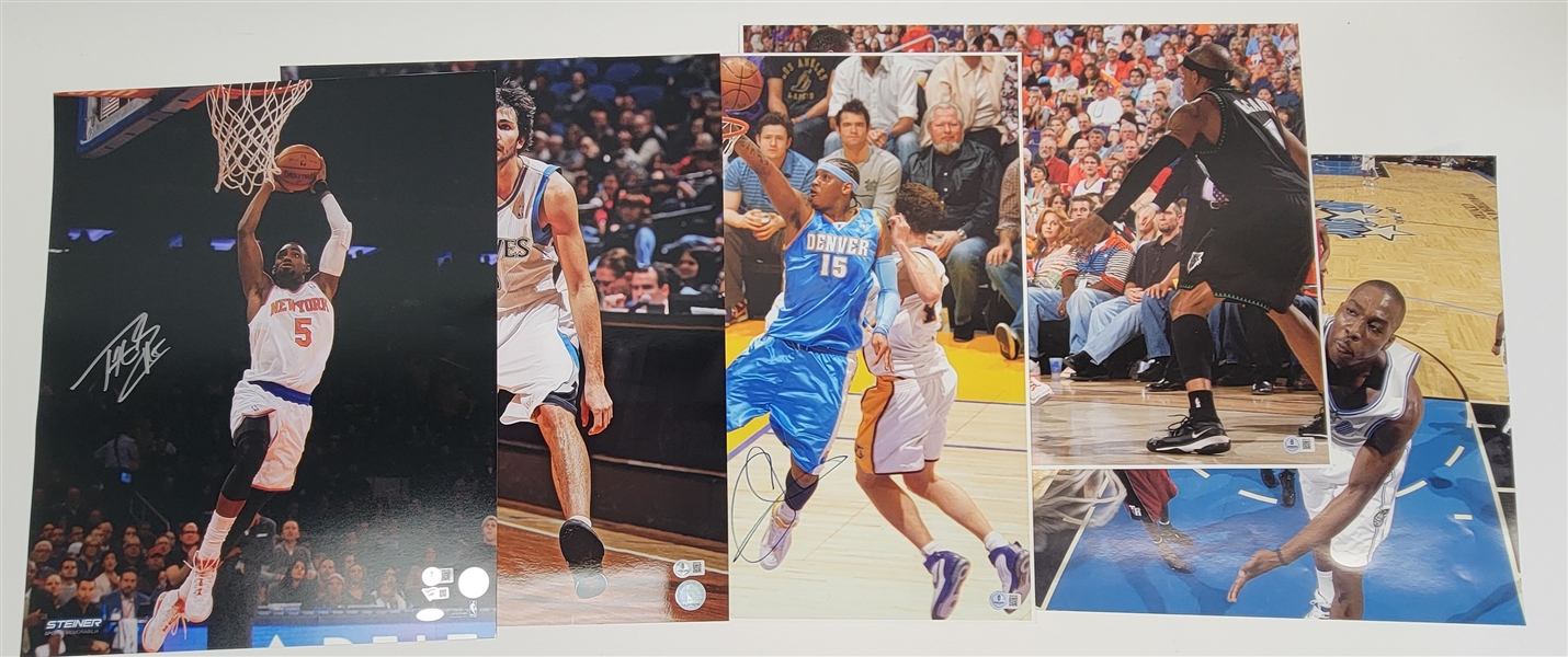 Lot of 5 Steve Nash, Dwight Howard, Carmelo Anthony, Ricky Rubio, & Tim Hardaway Jr. Autographed 16x20 Photos Beckett