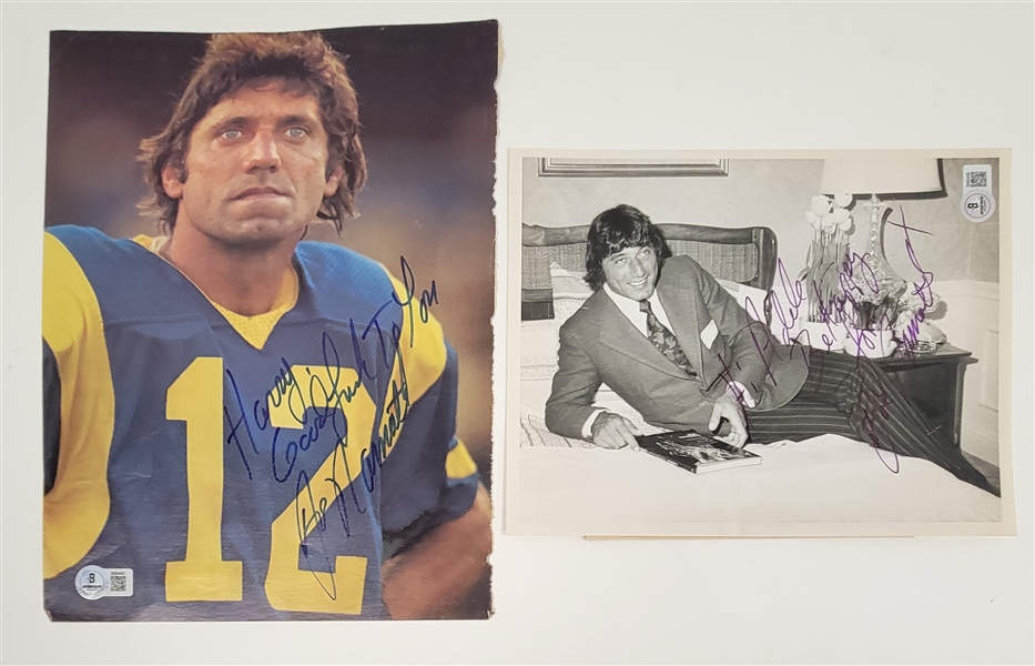 Lot of 2 - Joe Namath Autographed Photo & Magazine Page Beckett