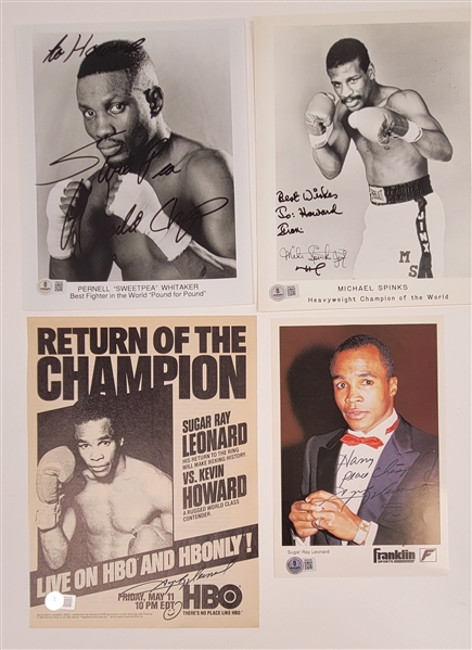 Lot of 4 Boxing Autographed Photos w/ Sugar Ray Leonard Beckett