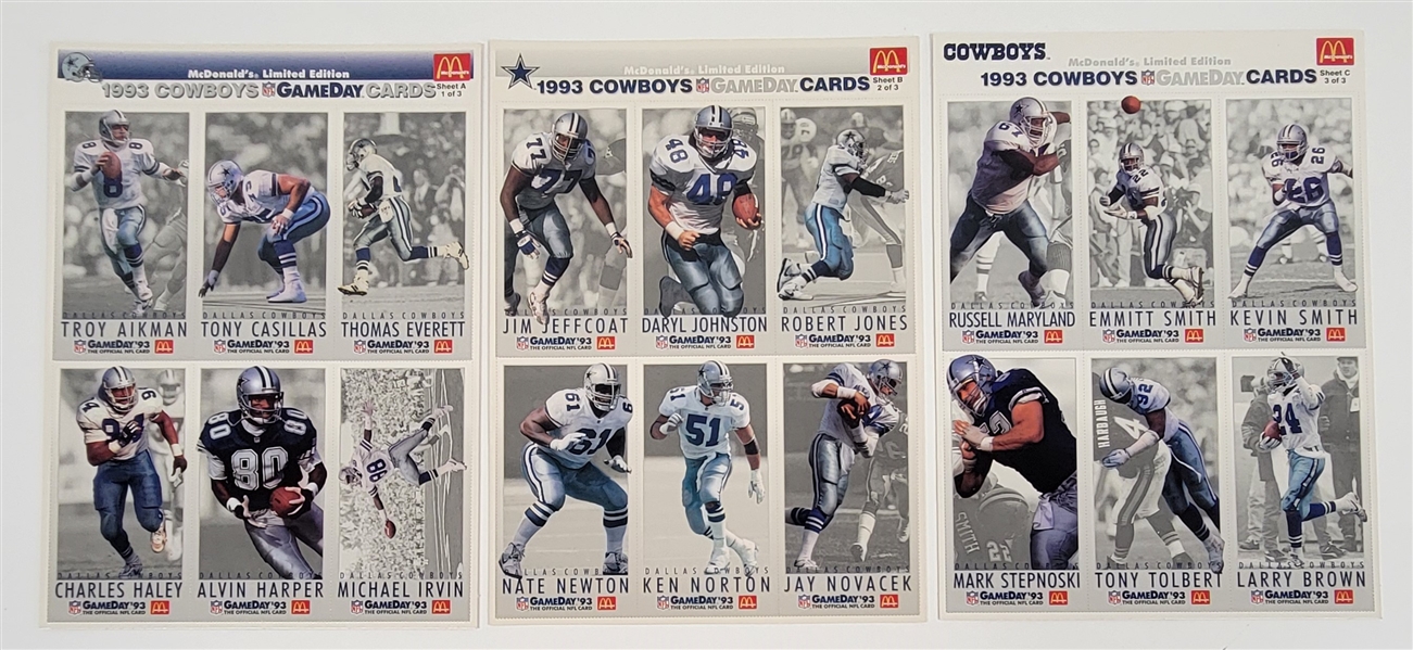 1993 McDonalds Collector Callas Cowboys Card Set (1-3) w/ 5 Hall of Famers