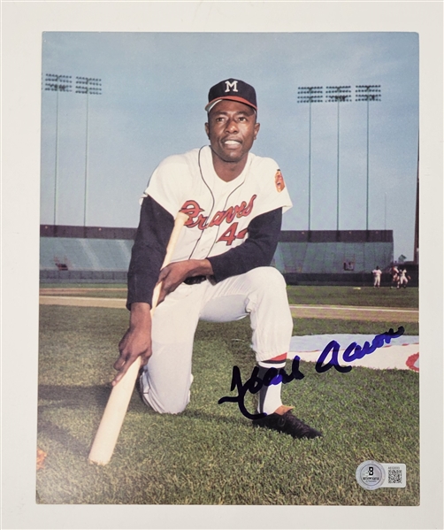 Hank Aaron Autographed 8x10 Photo w/ Beckett LOA