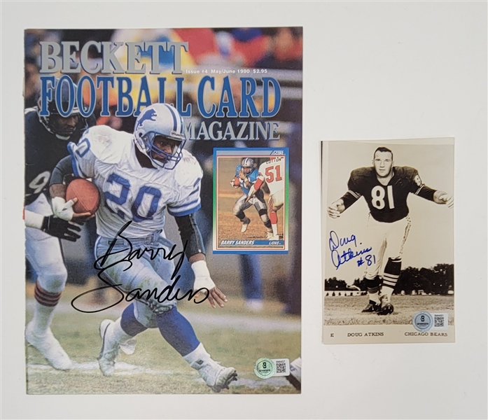 Lot of 2 - Barry Sanders Autographed Magazine Cover & Doug Atkins Autographed 4x6 Photo Beckett