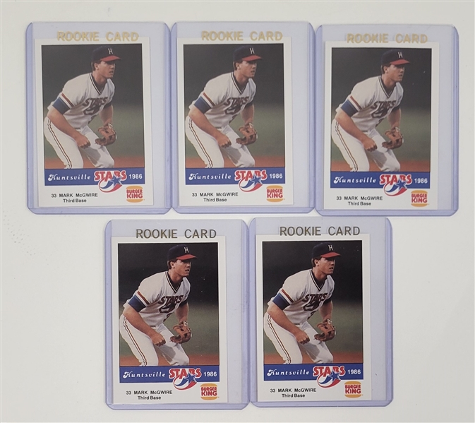 Lot of 5 Mark McGwire 1986 Huntsville Stars Rookie Cards