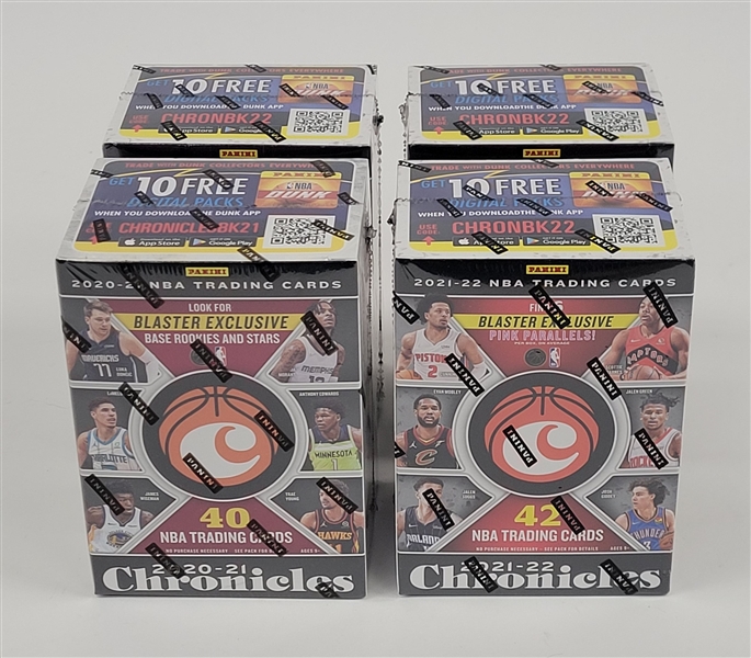 Lot of 4 Factory Sealed 2020-21 Panini Chronicles Basketball Blaster Boxes