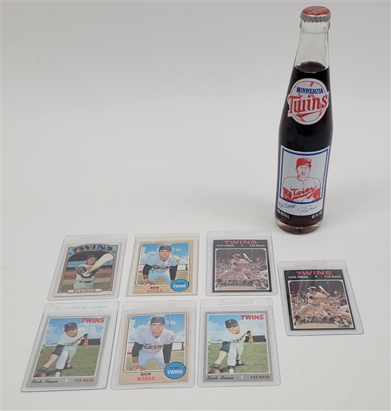 Lot of 7 Topps Rich Reese Cards + Rod Carew Minnesota Twins Coke Bottle