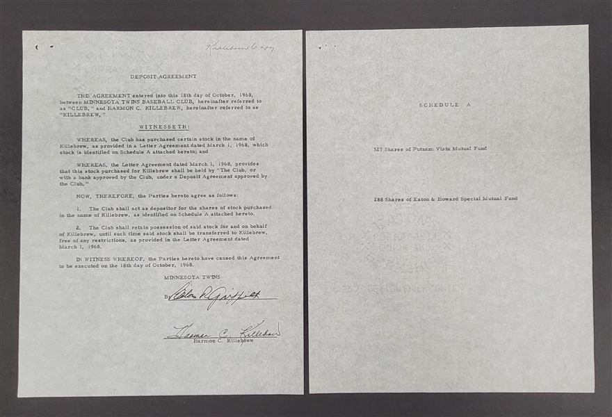 Harmon Killebrew & Calvin Griffith Signed Letter