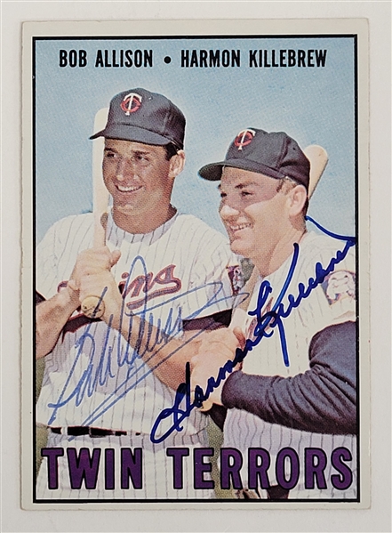 Bob Allison & Harmon Killebrew Rare Dual Autographed 1967 Topps Twin Terrors #334 Card w/ Beckett LOA